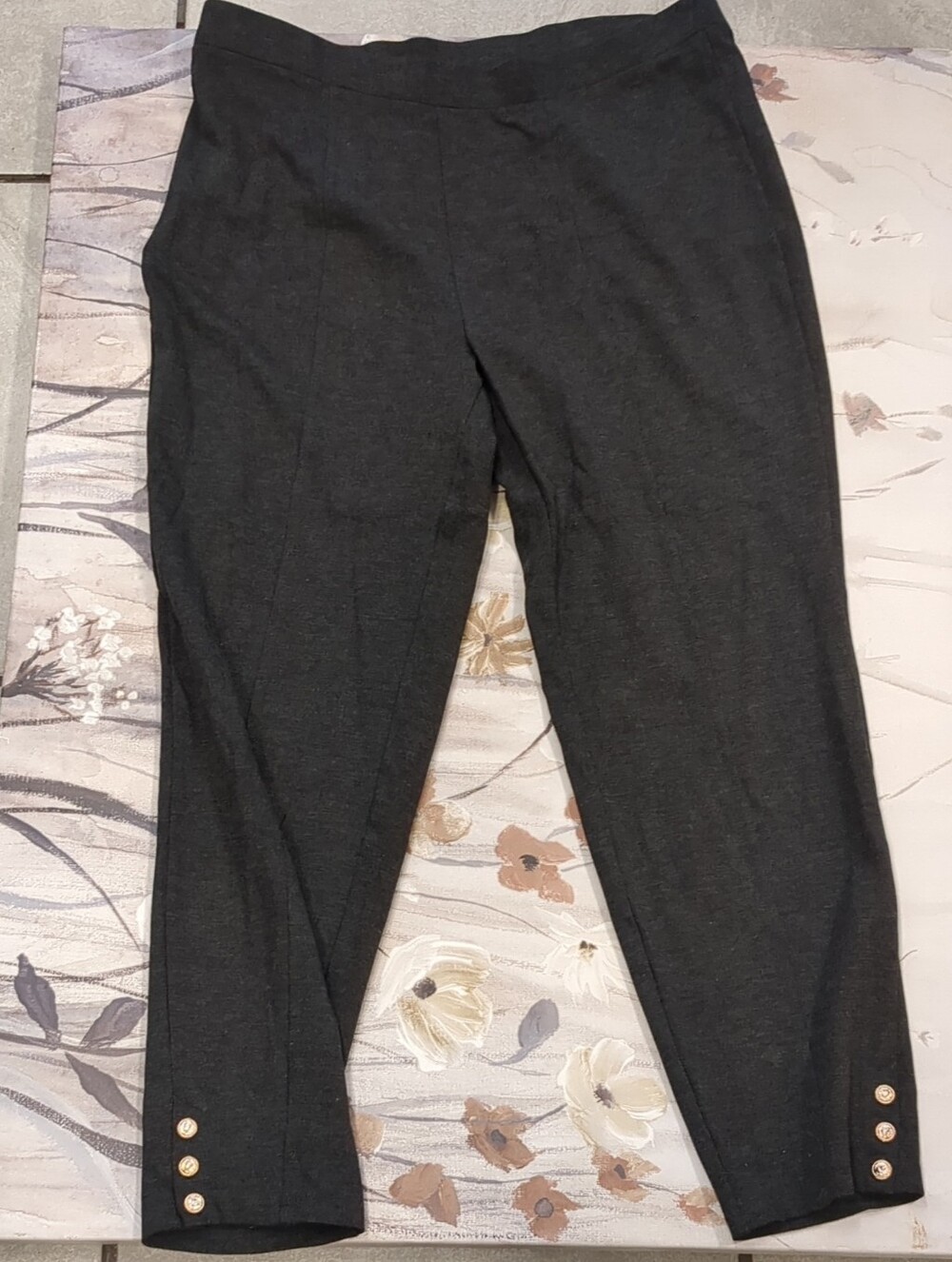 Avenue Branded Dark Gray Ankle Pants with Gold Buttons